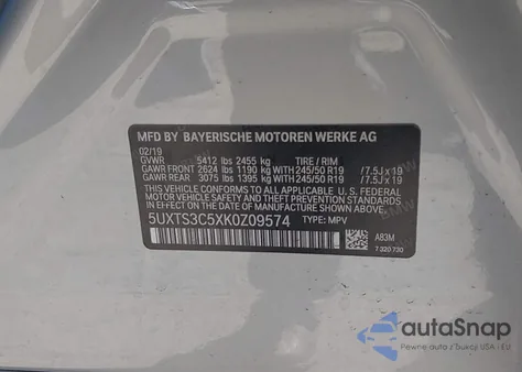 2019 BMW X3 M40I from USA, damaged, VIN 5UXTS3C5XK0Z09574